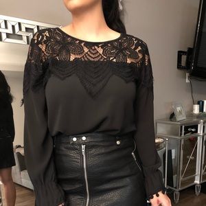 Black Lace Detail Blouse